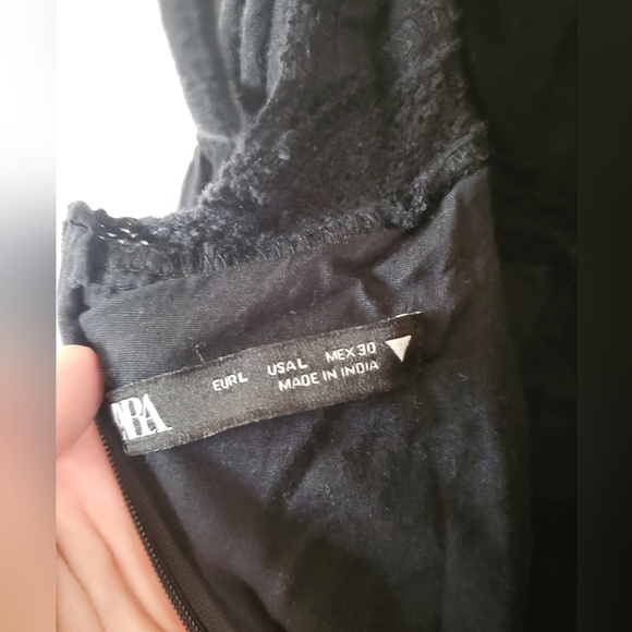 Zara Black Cotton Lace Tiered Midi Dress Size Large Cross Strap Open Back Vacay - Picture 12 of 15